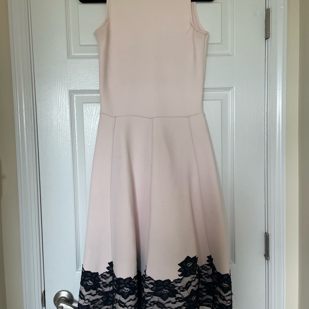 Muehleder, Sleeveless Pink Scuba & Lace dress, With V Neck back. Size M